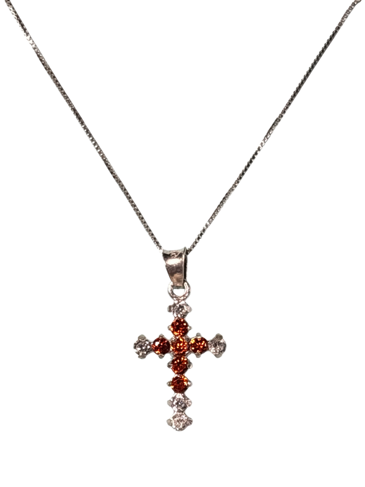 Sterling Silver Necklace with orange gemstone Cross