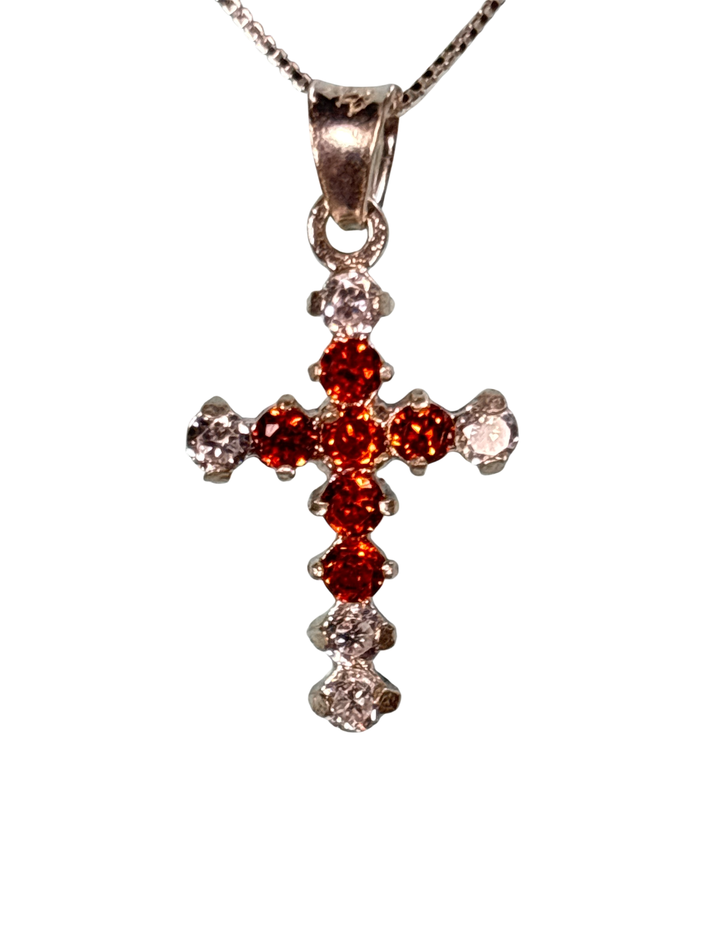 Sterling Silver Necklace with orange gemstone Cross