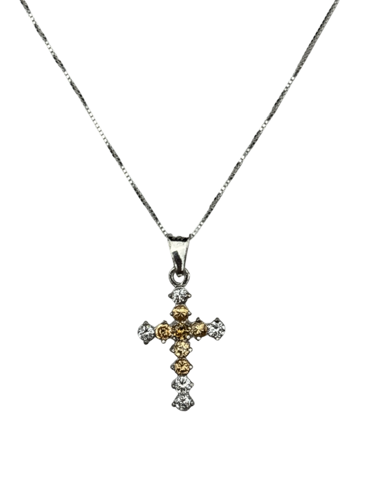 Sterling Silver Necklace with Yellow gemstone Cross