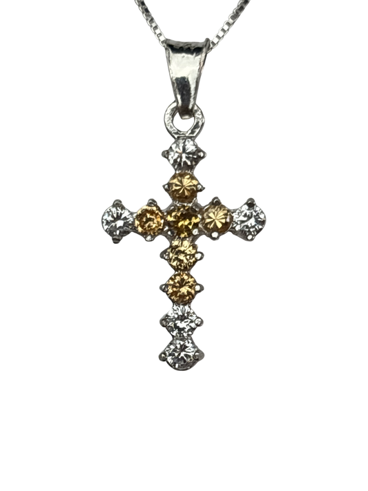 Sterling Silver Necklace with Yellow gemstone Cross