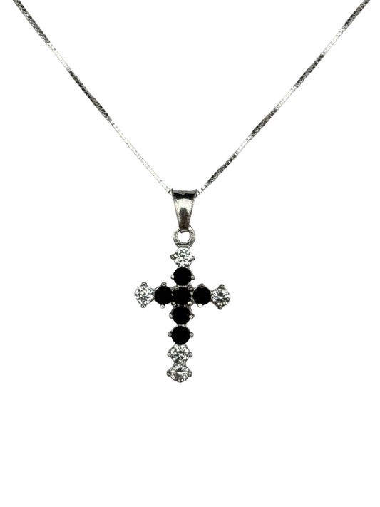 Sterling Silver Necklace with Black gemstone Cross