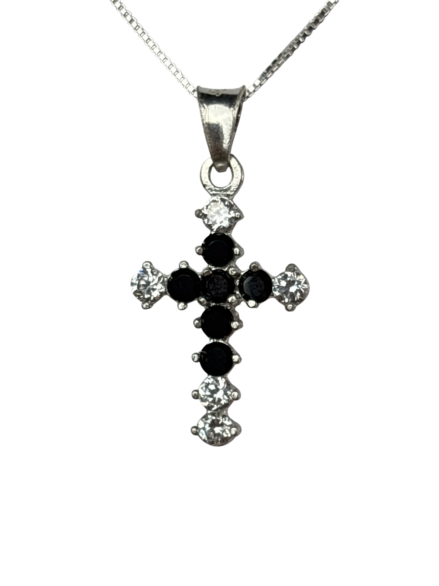 Sterling Silver Necklace with Black gemstone Cross