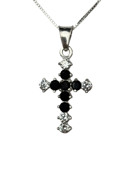 Sterling Silver Necklace with Black gemstone Cross
