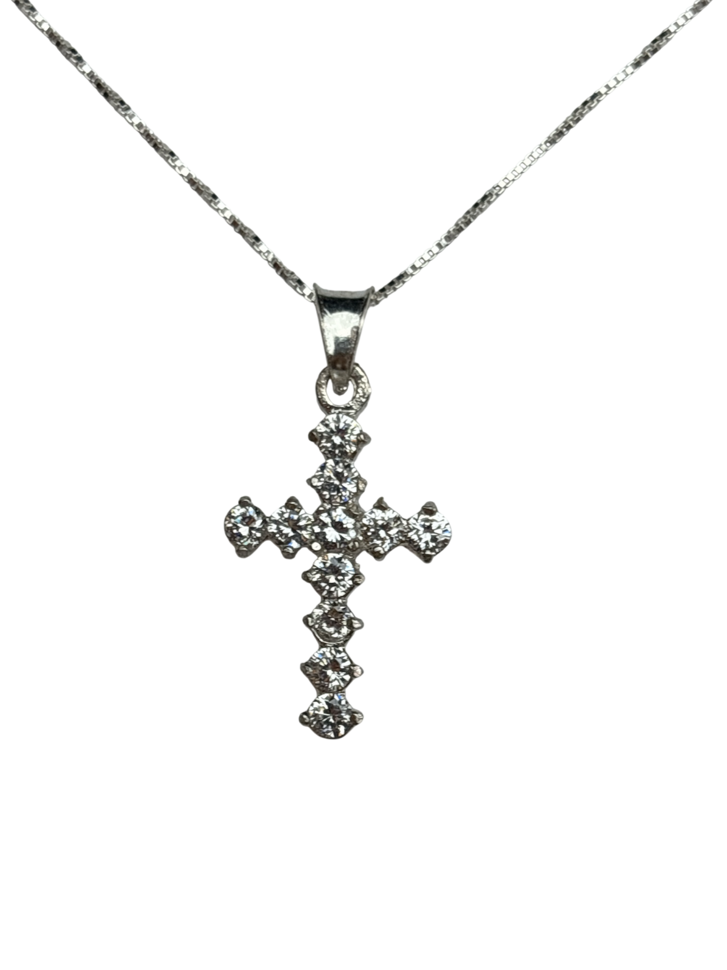 Sterling Silver Necklace with White gemstone Cross