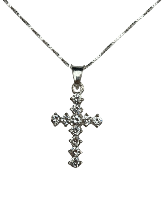 Sterling Silver Necklace with White gemstone Cross