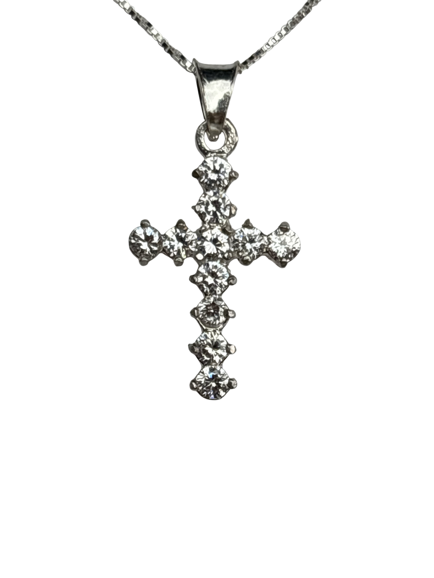 Sterling Silver Necklace with White gemstone Cross