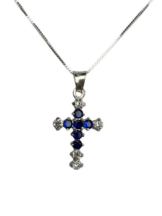 Sterling Silver Necklace with Blue gemstone Cross