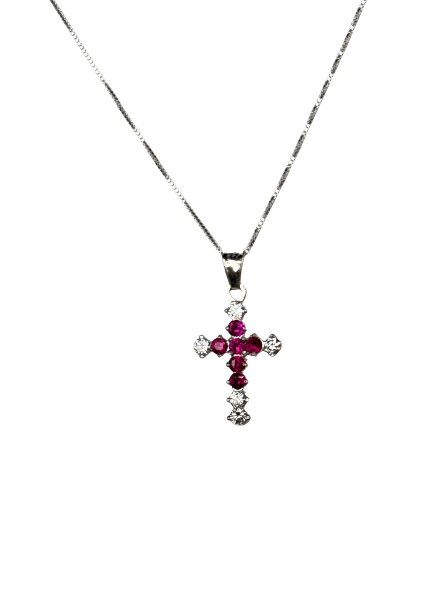 Sterling Silver Necklace with Pink gemstone Cross