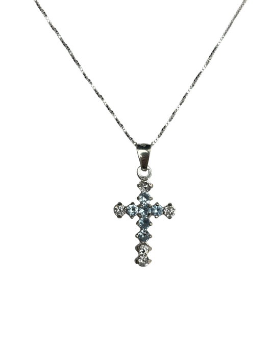 Sterling Silver Necklace with Teal gemstone Cross