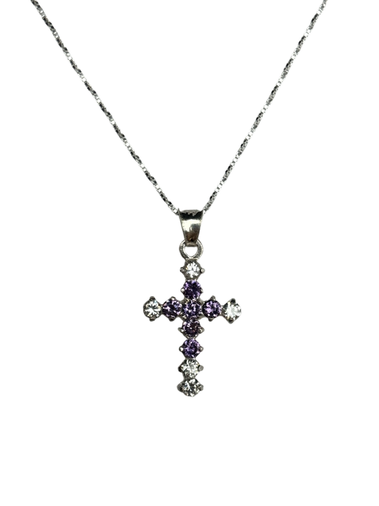 Sterling Silver Necklace with Purple gemstone Cross