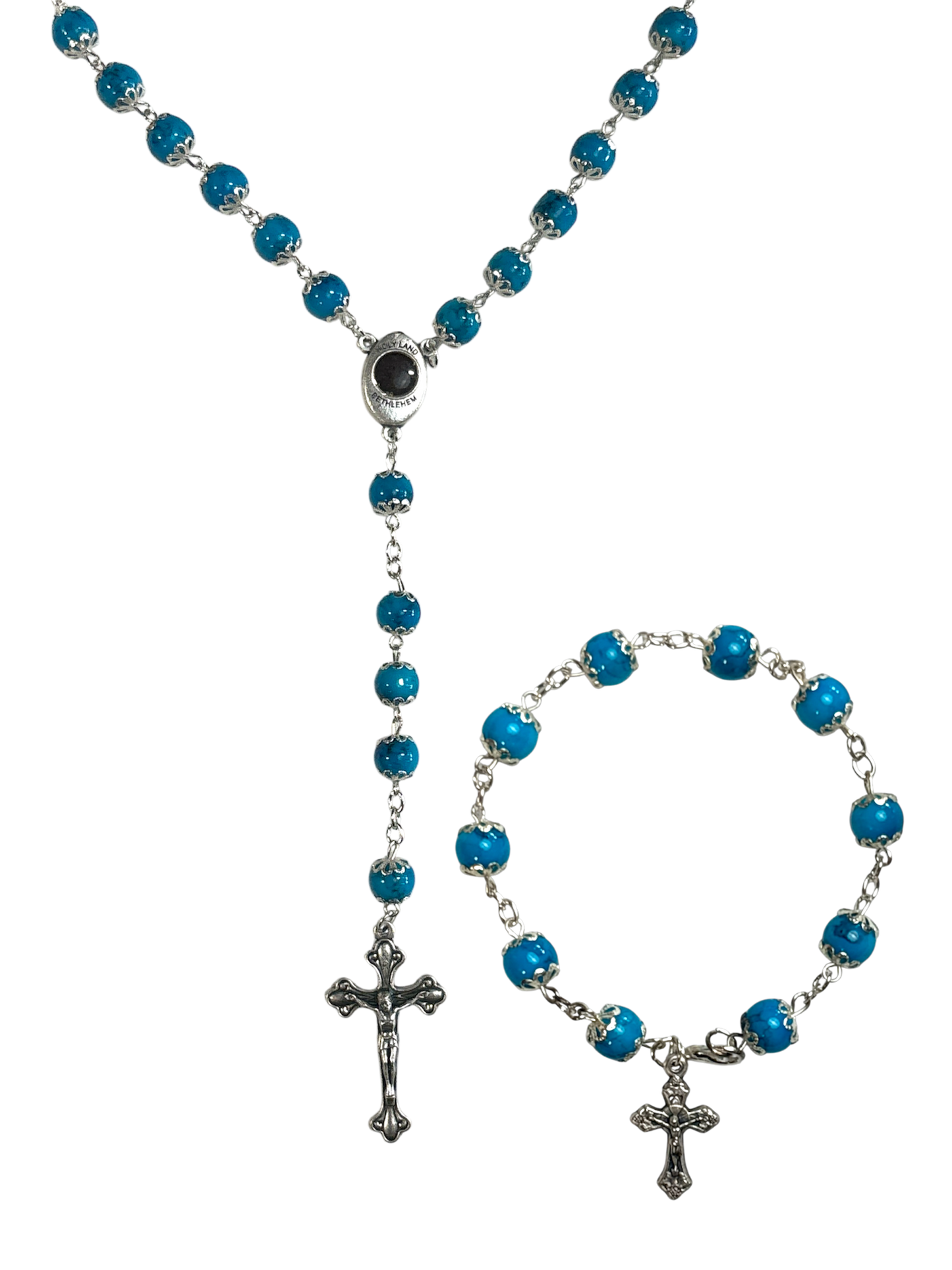 Blue Coral Rosary and Bracelet Set