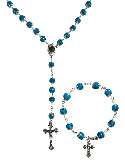 Blue Coral Rosary and Bracelet Set