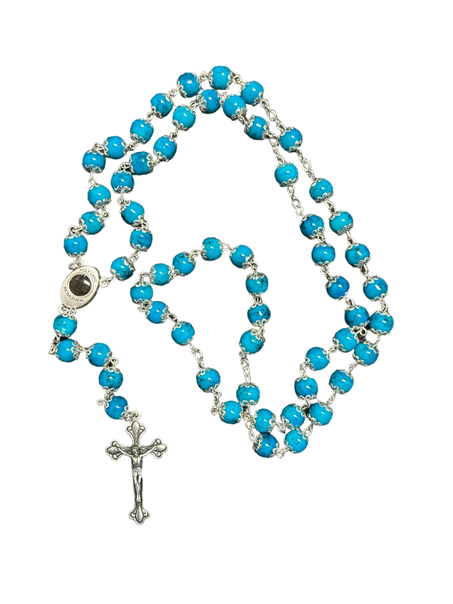 Blue Coral Rosary and Bracelet Set
