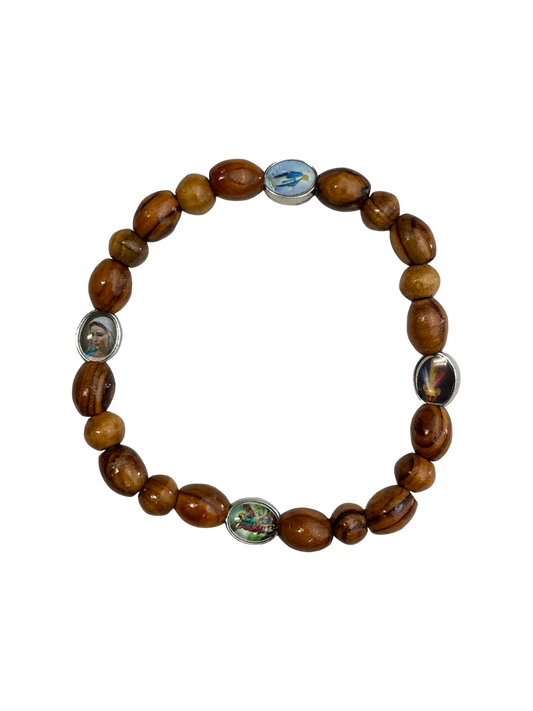Set of Four Beaded Olive Wood Bracelets