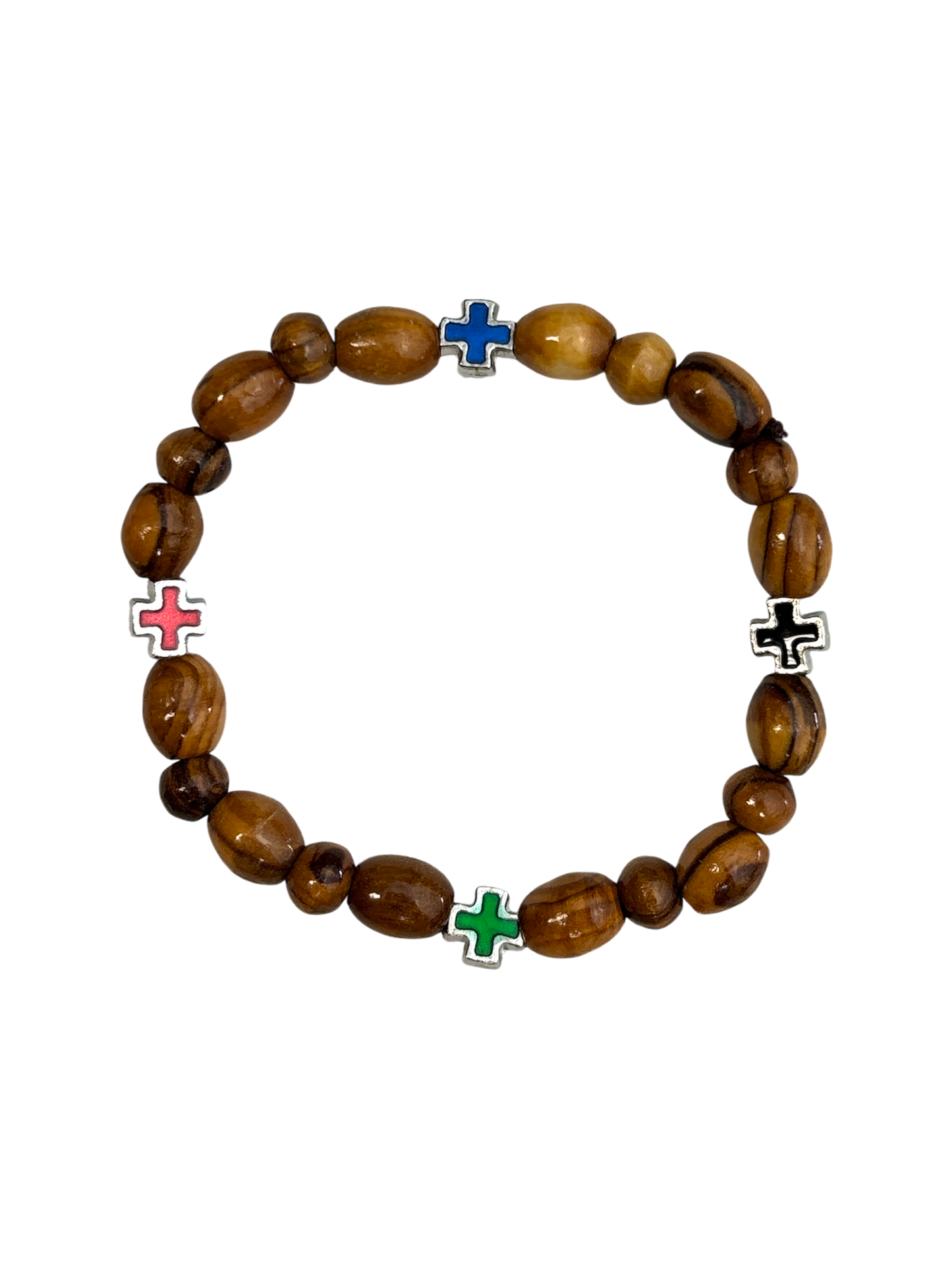 Set of Four Beaded Olive Wood Bracelets