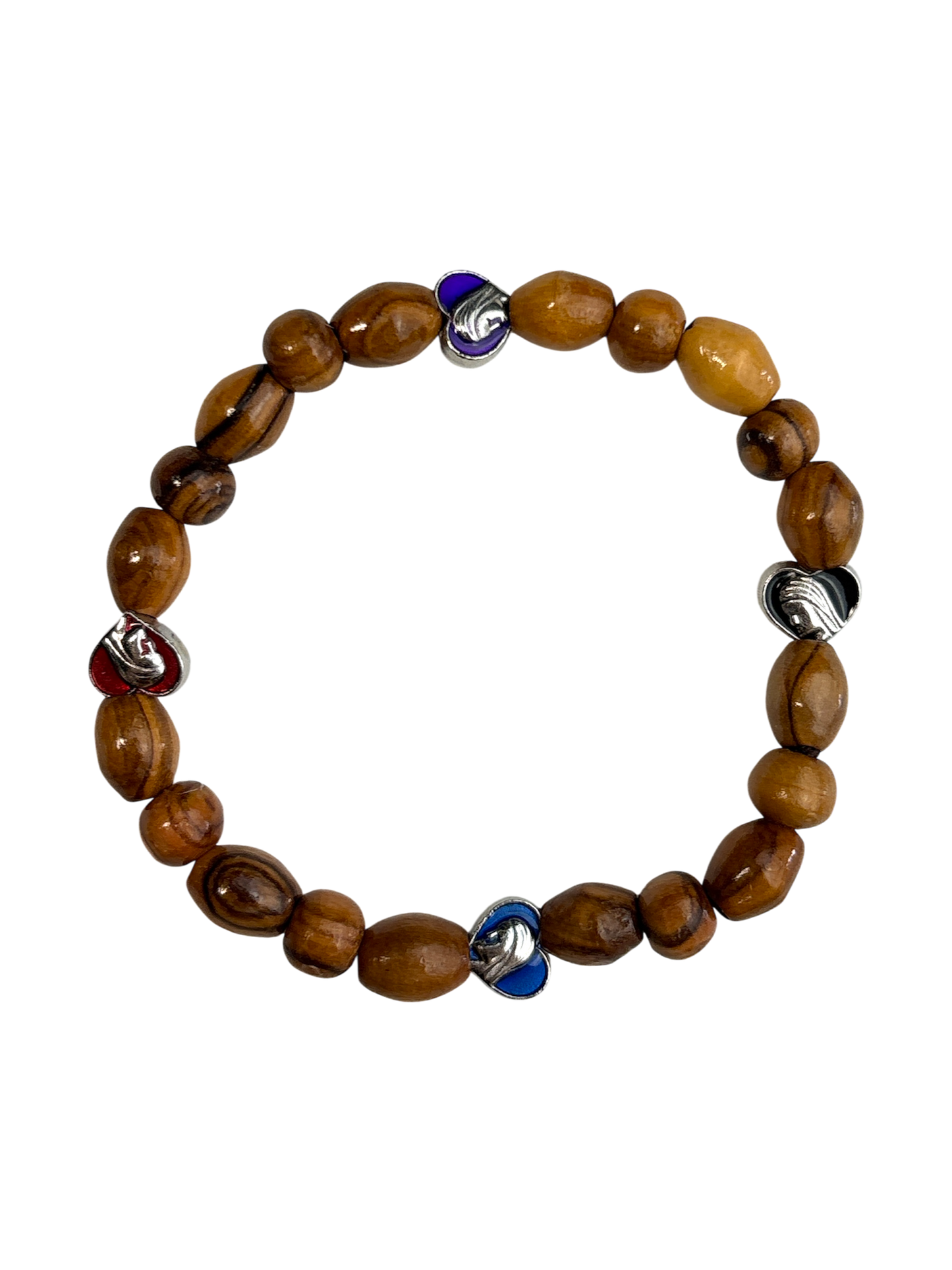 Set of Four Beaded Olive Wood Bracelets
