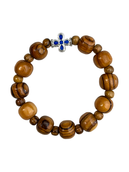 Large Beaded Olive Wood Bracelet
