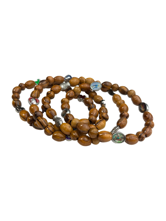 Set of Four Beaded Olive Wood Bracelets