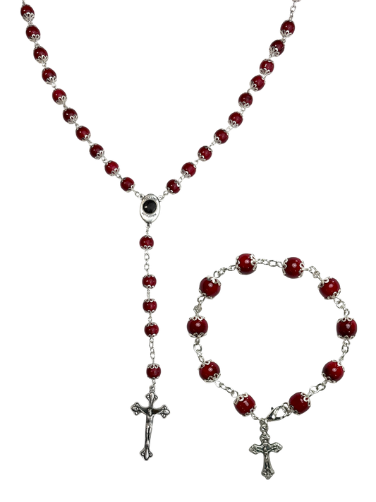Red Coral Rosary and Bracelet Set