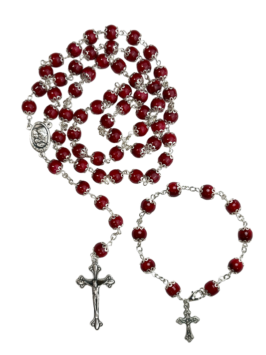 Red Coral Rosary and Bracelet Set