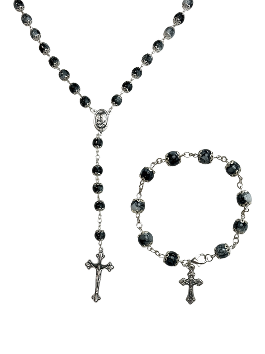 Black Coral Rosary and Bracelet Set