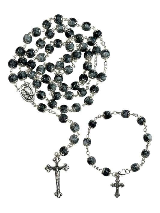 Black Coral Rosary and Bracelet Set