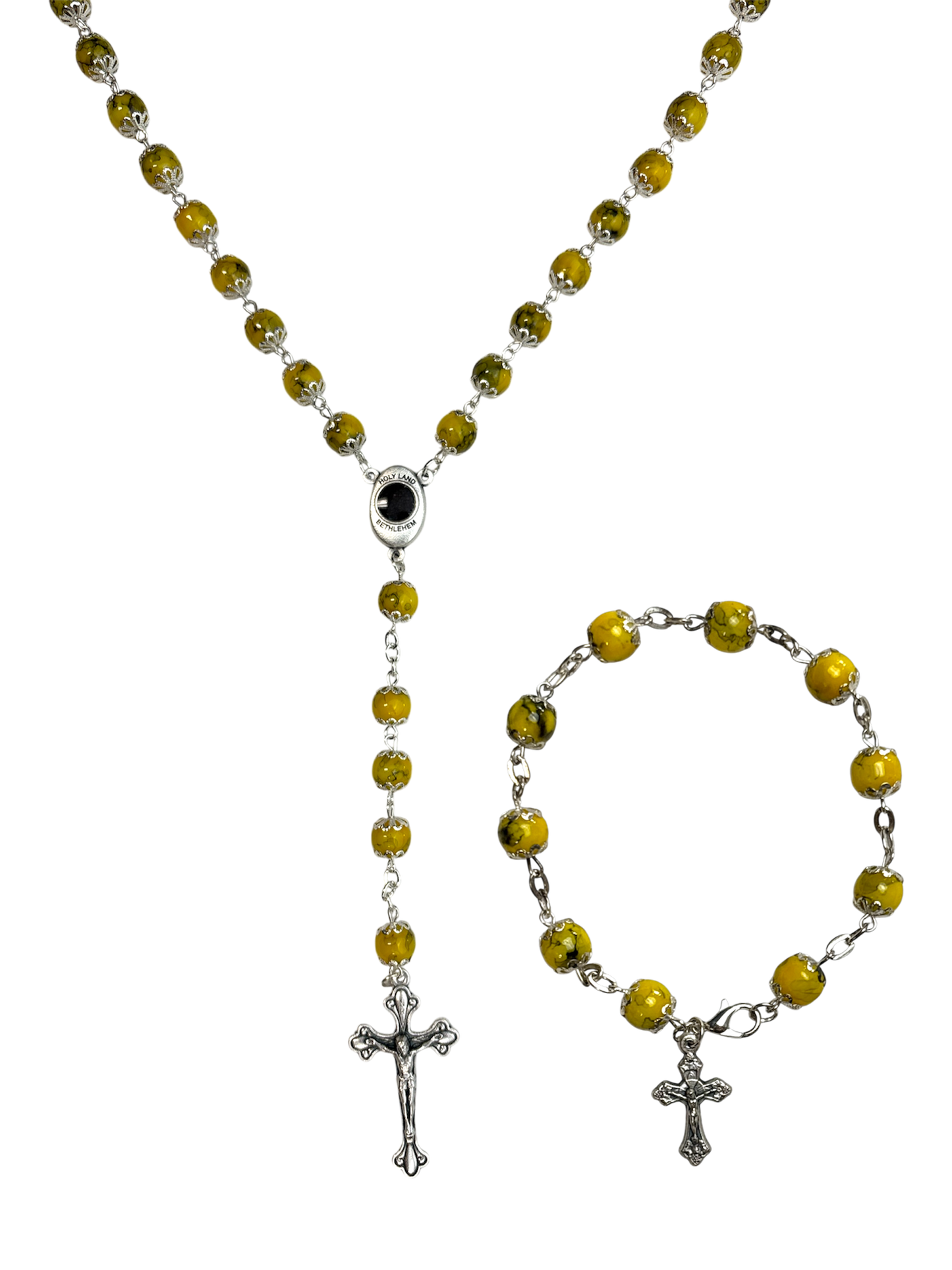 Yellow Coral Rosary and Bracelet Set