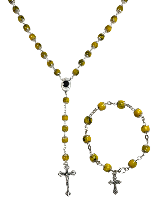 Yellow Coral Rosary and Bracelet Set