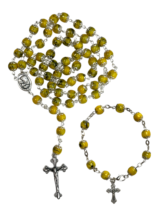 Yellow Coral Rosary and Bracelet Set