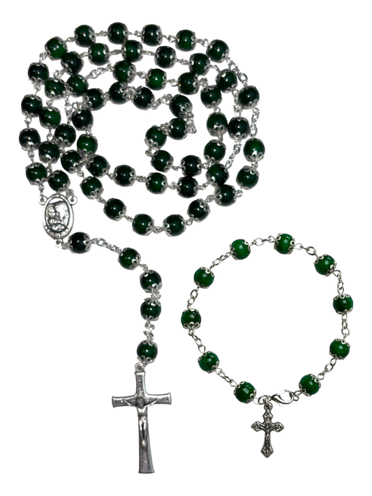 Green Coral Bracelet and Rosary