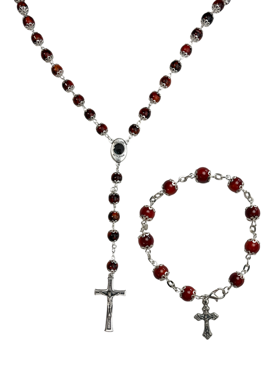 Burnt Red Rosary and Bracelet Set