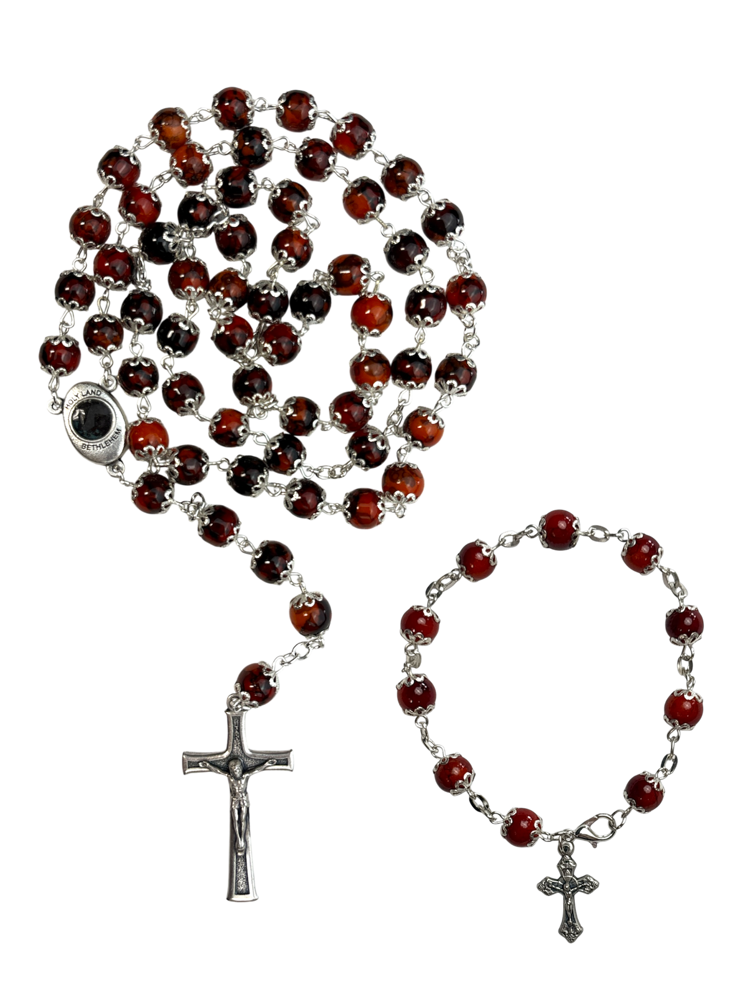 Burnt Red Rosary and Bracelet Set