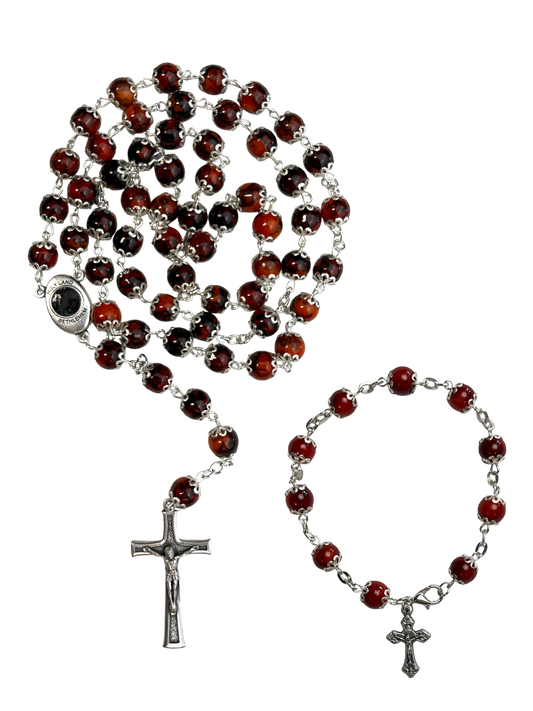 Burnt Red Rosary and Bracelet Set