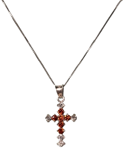 Sterling Silver Necklace with orange gemstone Cross