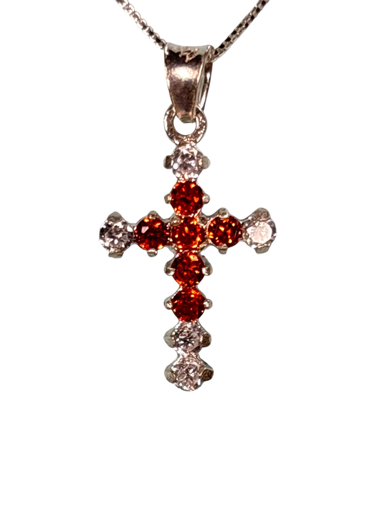 Sterling Silver Necklace with orange gemstone Cross