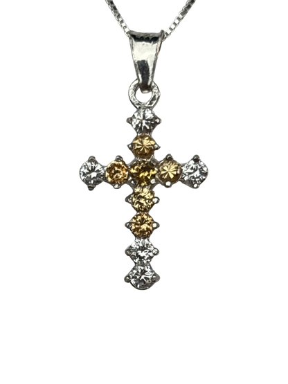 Sterling Silver Necklace with Yellow gemstone Cross