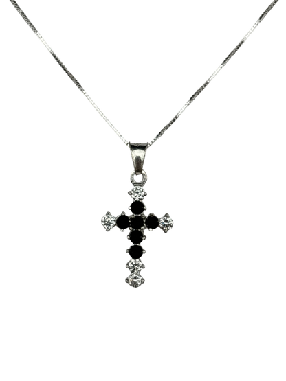 Sterling Silver Necklace with Black gemstone Cross
