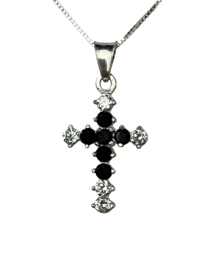 Sterling Silver Necklace with Black gemstone Cross