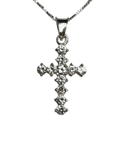 Sterling Silver Necklace with White gemstone Cross