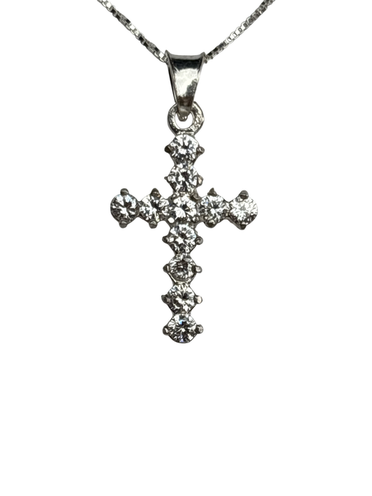 Sterling Silver Necklace with White gemstone Cross