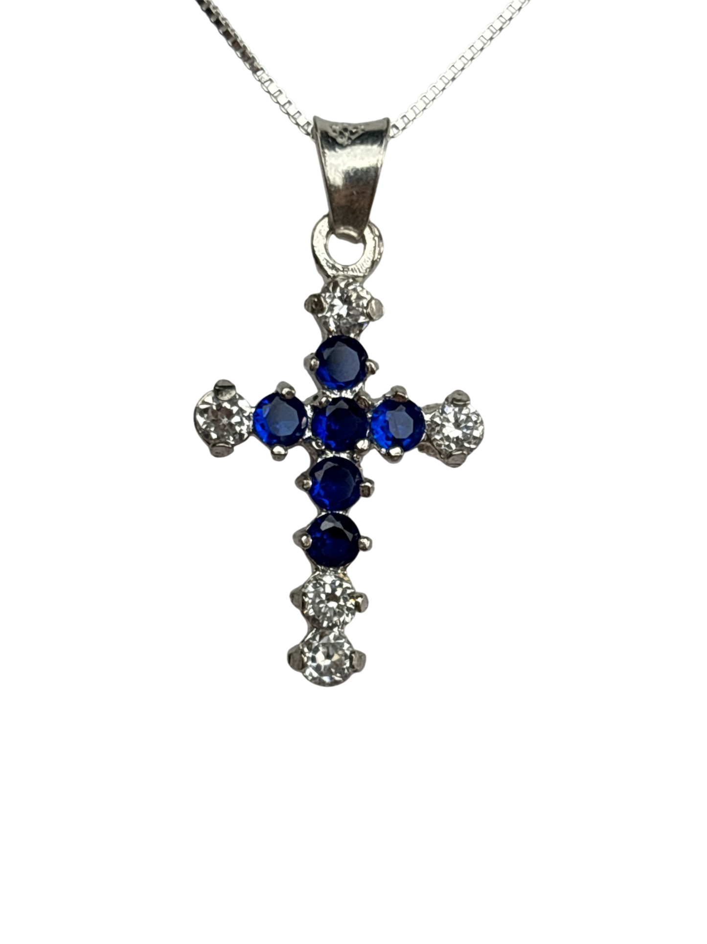Sterling Silver Necklace with Blue gemstone Cross
