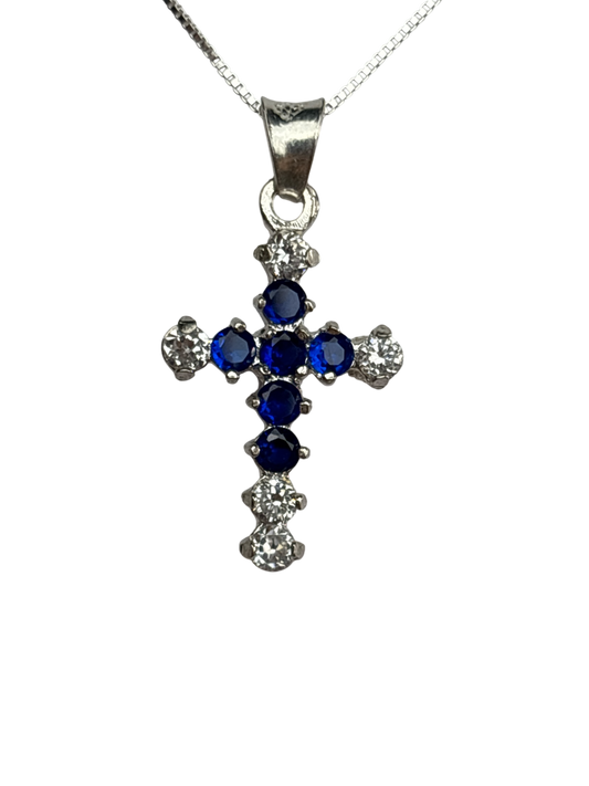 Sterling Silver Necklace with Blue gemstone Cross