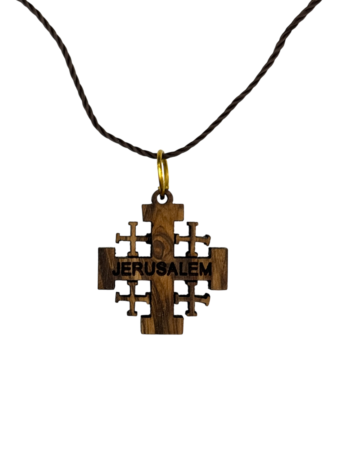 Adjustable Necklace with Olive Wood Jerusalem Cross Pendant