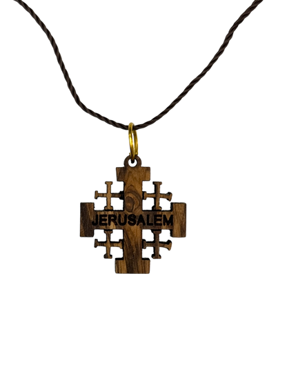 Adjustable Necklace with Olive Wood Jerusalem Cross Pendant
