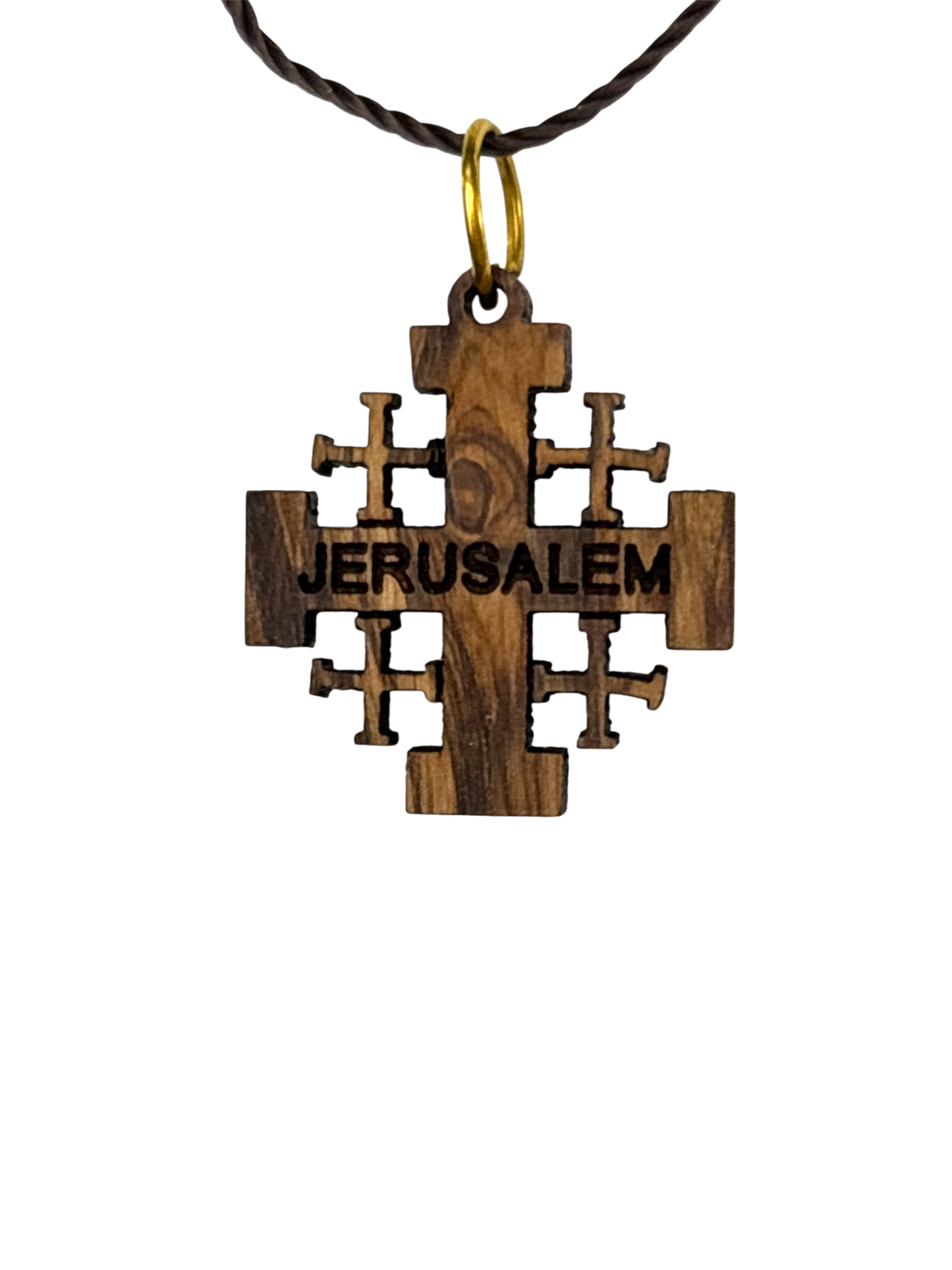 Adjustable Necklace with Olive Wood Jerusalem Cross Pendant
