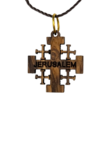 Adjustable Necklace with Olive Wood Jerusalem Cross Pendant