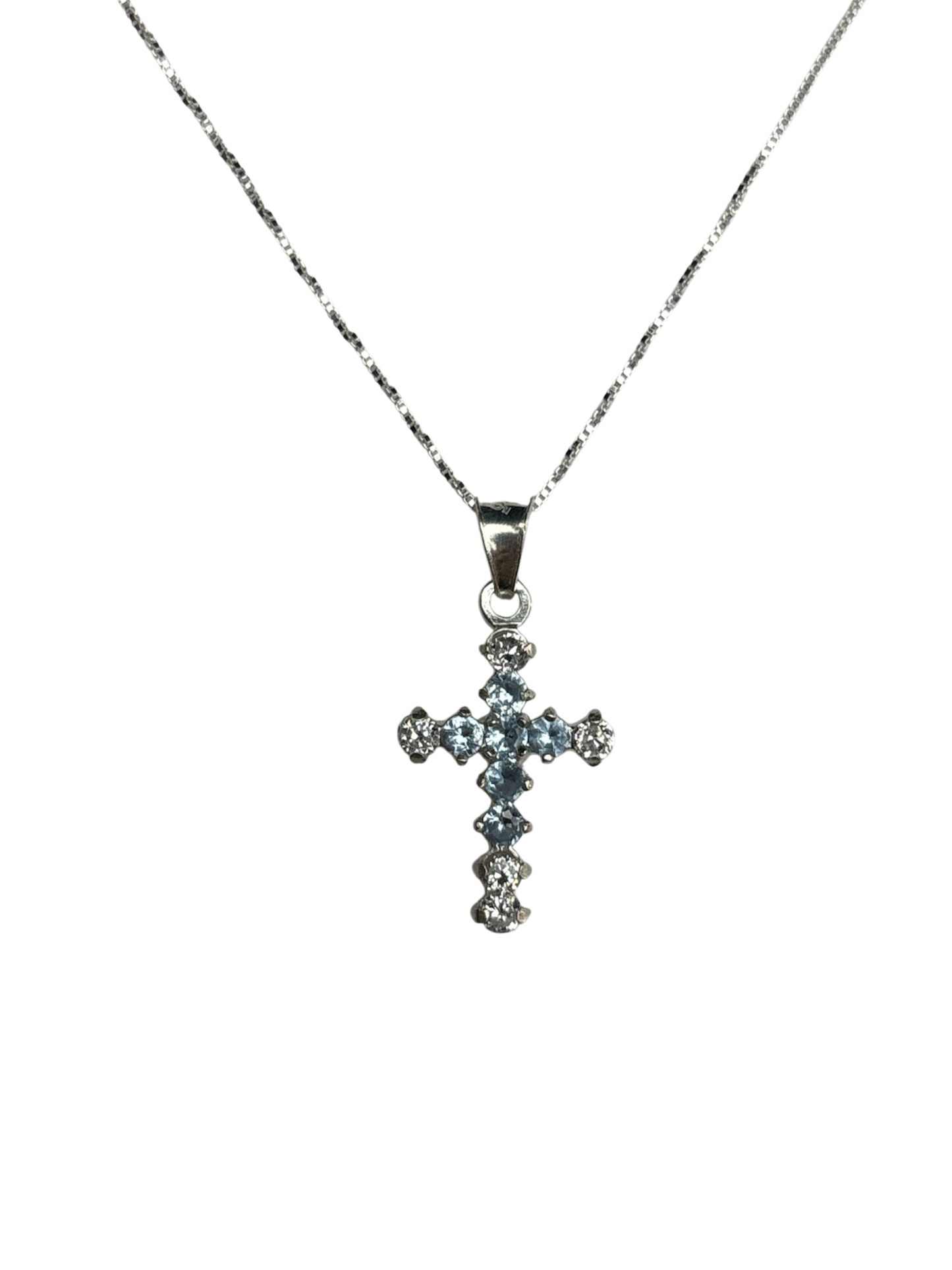 Sterling Silver Necklace with Teal gemstone Cross