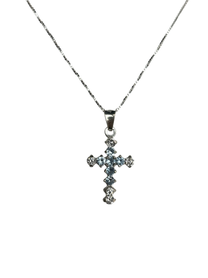 Sterling Silver Necklace with Teal gemstone Cross