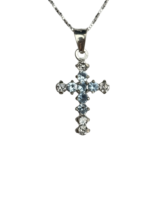 Sterling Silver Necklace with Teal gemstone Cross