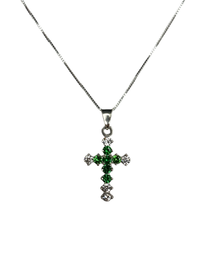 Sterling Silver Necklace with Green gemstone Cross